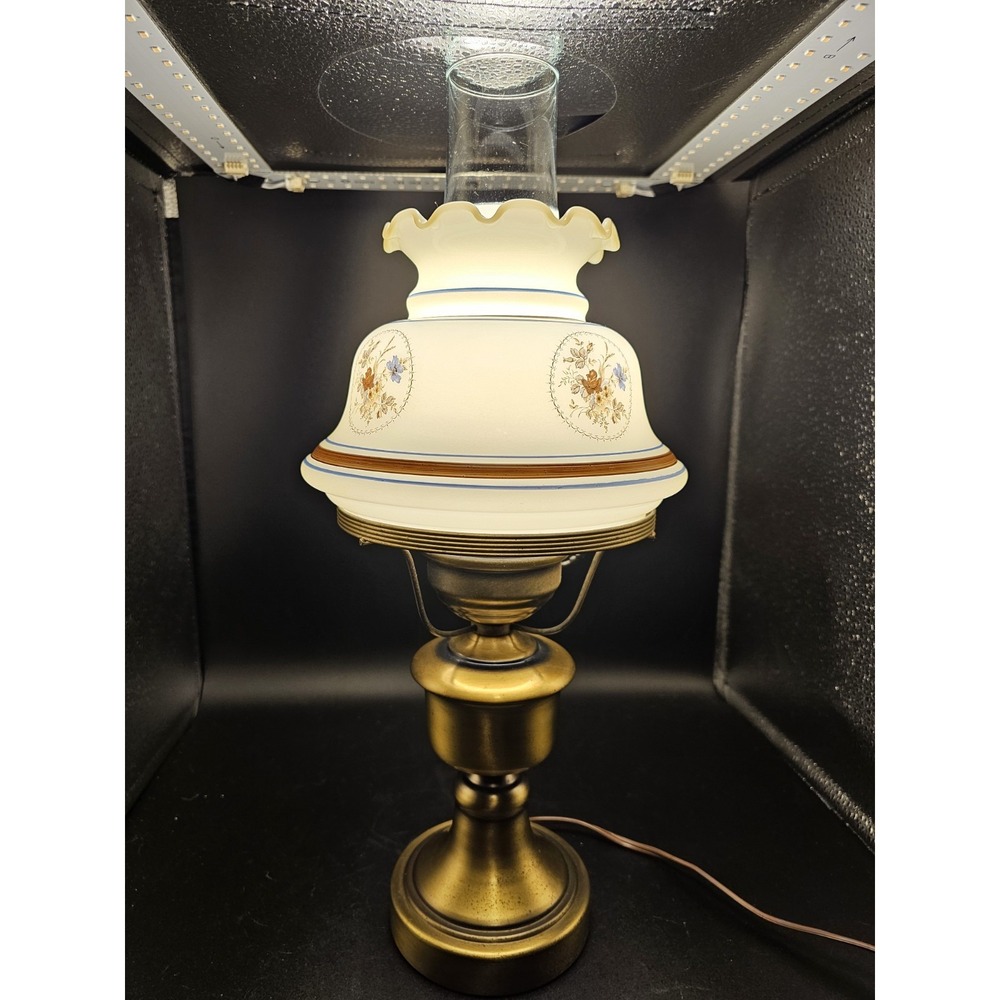 Vintage Quoizel Abigail Adams Huricane Brass Lamp with  Floral Pattern